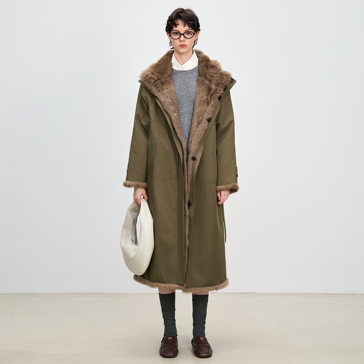 Langer Damen-Parka mit Kaninchenfell-Futter