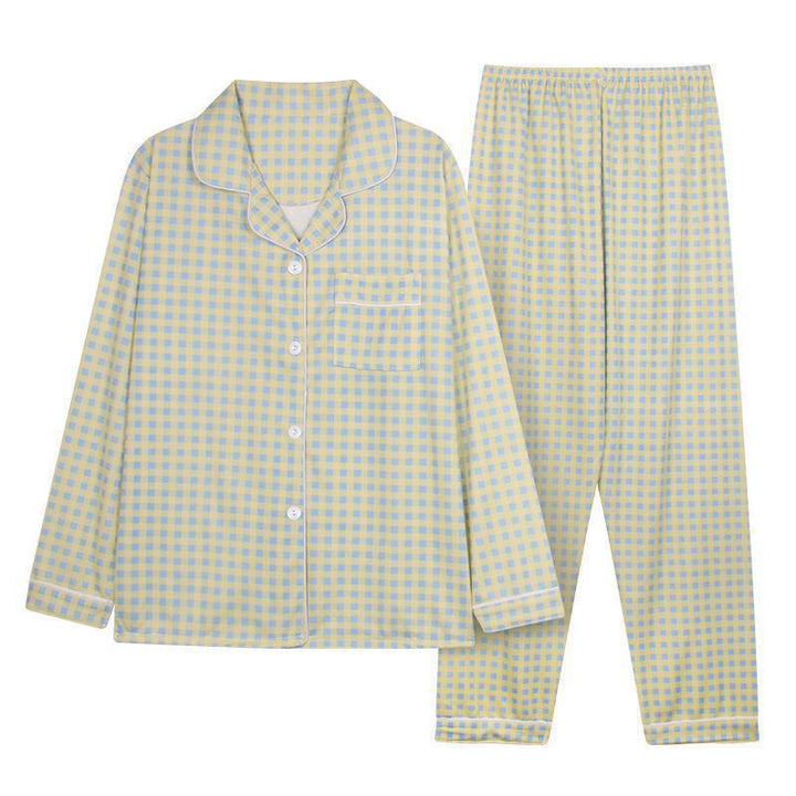 Damen-Pyjama-Set, langärmelig, kariert, gemütliche Hauskleidung