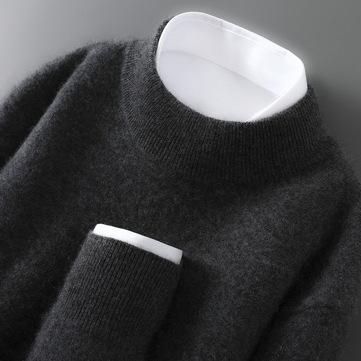 Herren-Wollpullover, Halbkragen, Strick, locker geschnitten