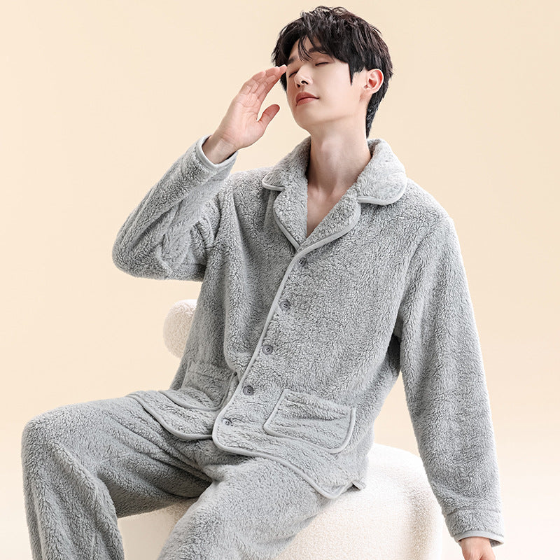 Herren-Pyjama-Set aus Korallenfleece, gefüttert, mit Reißverschluss