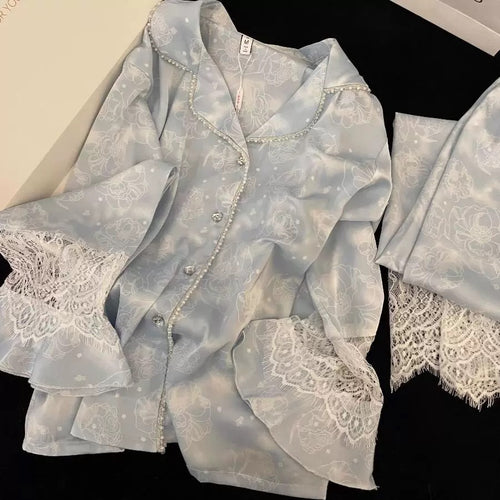 Damen-Pyjama-Set aus Eisseide mit Perlen-Detail