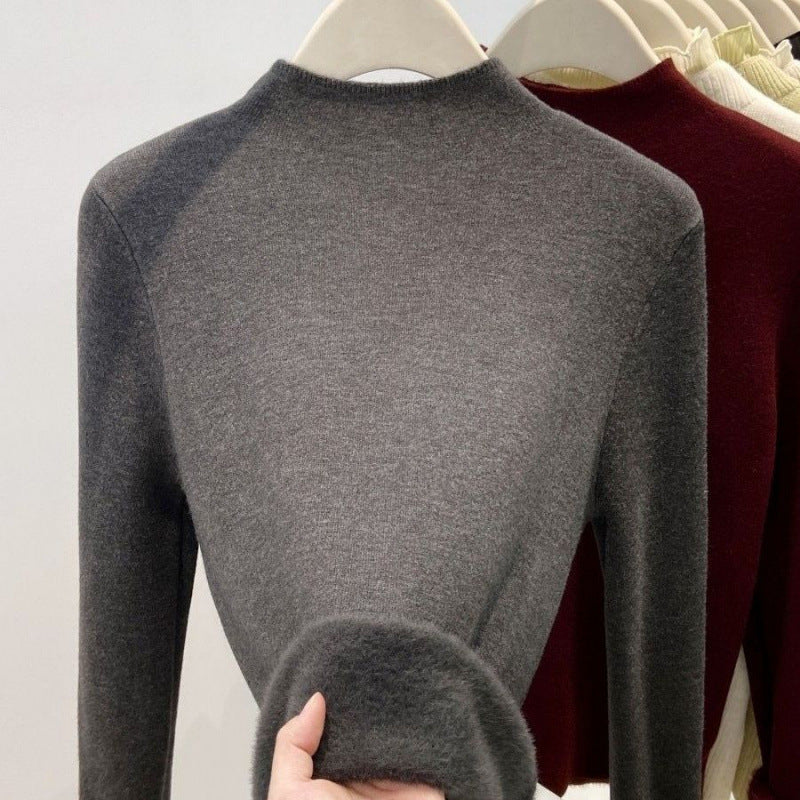 Damen-Strickpullover mit Stehkragen und Fleecefutter