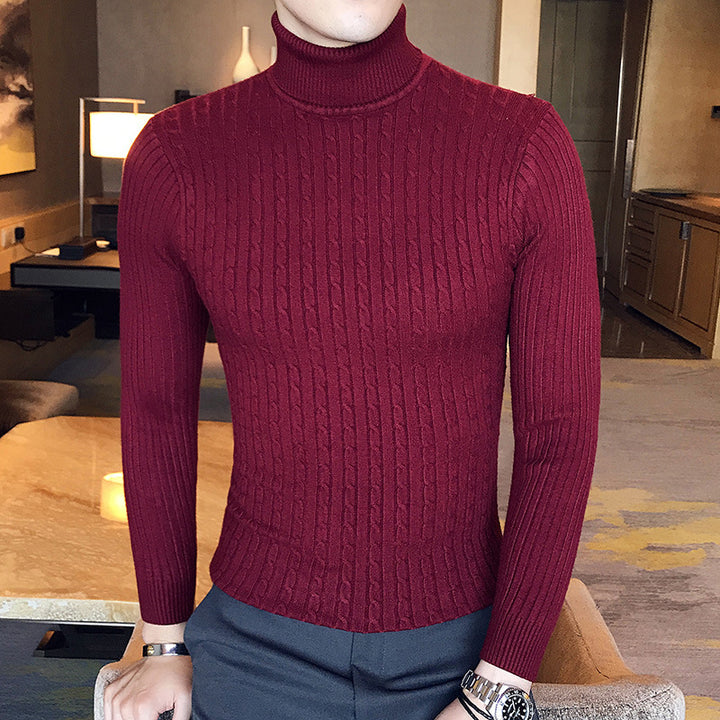 Herren-Strickpullover mit Rollkragen und Zopfmuster