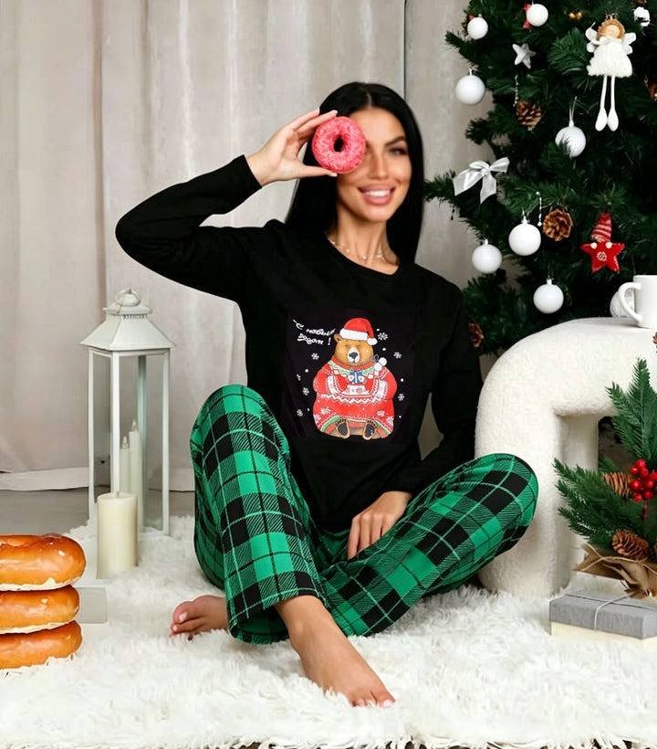 Damen-Pyjama-Set, Langarm, kariert, für gemütliche Stunden