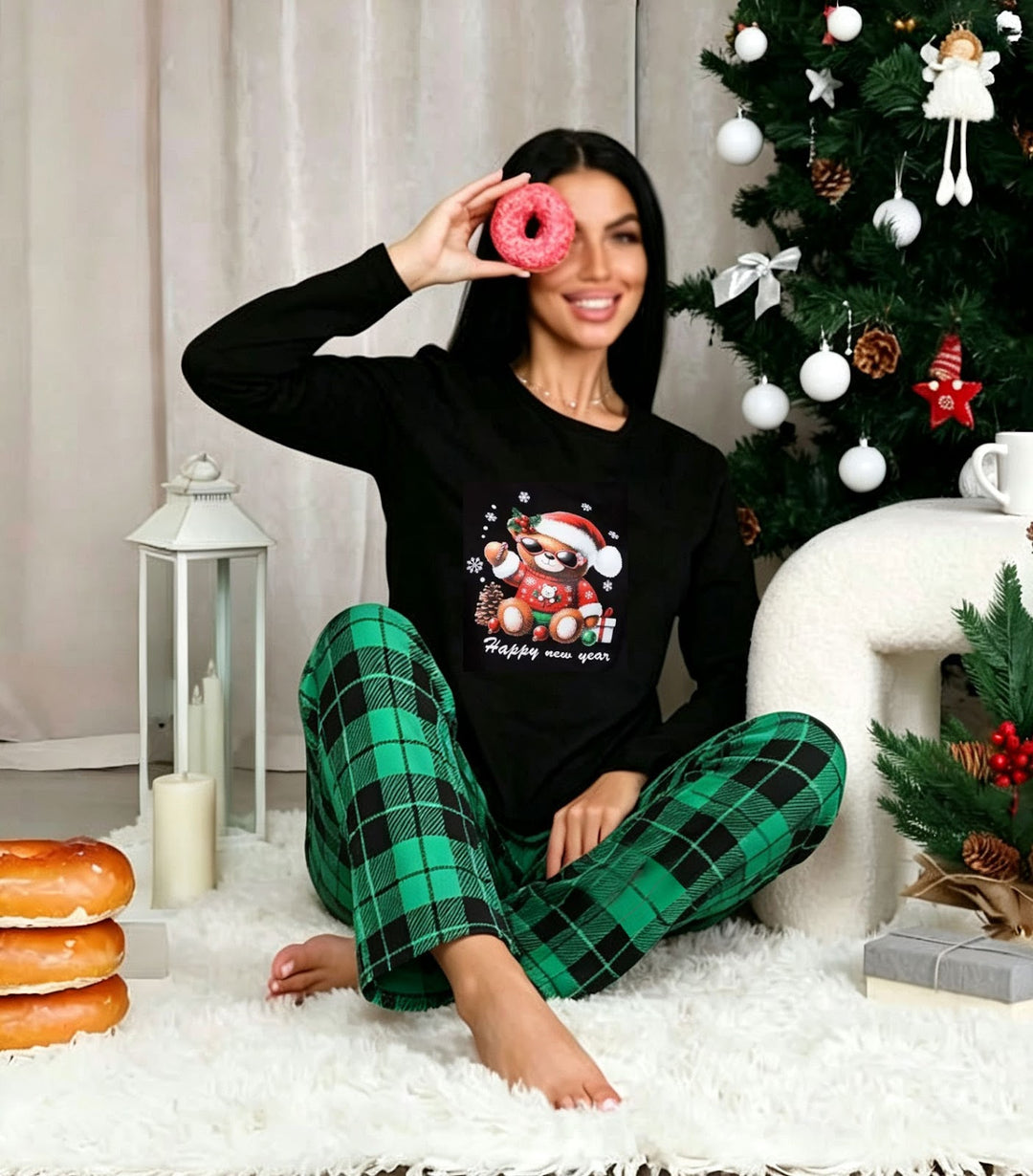 Damen-Pyjama-Set, Langarm, kariert, für gemütliche Stunden