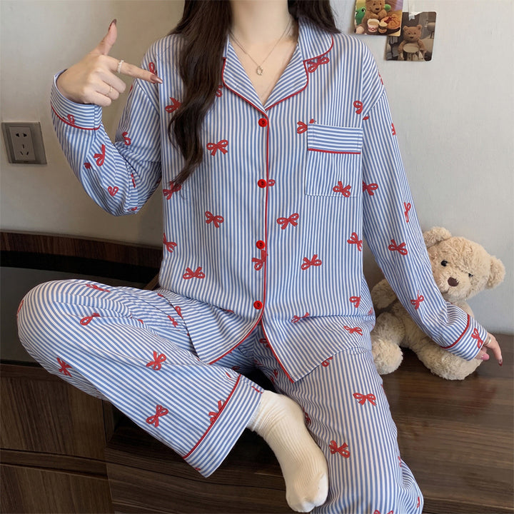 Damen-Pyjama-Set, Langarm, Geknöpft, Weihnachtsmotiv