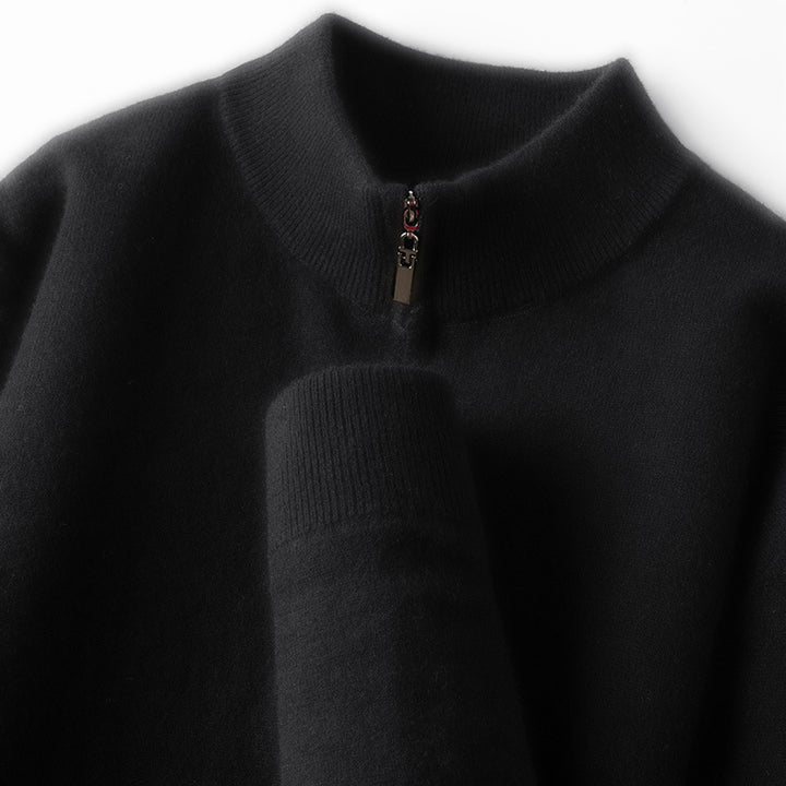 Herren-Wollpullover, 100% Wolle, Reißverschluss, Stehkragen