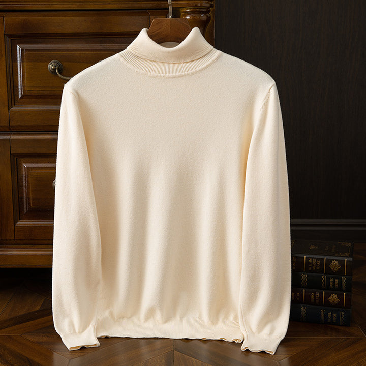Herren-Strickpullover, Rollkragen, einfarbig, leger