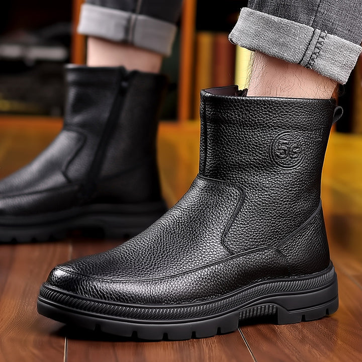 Herren-Winterstiefel aus Echtleder, Lammfellfutter