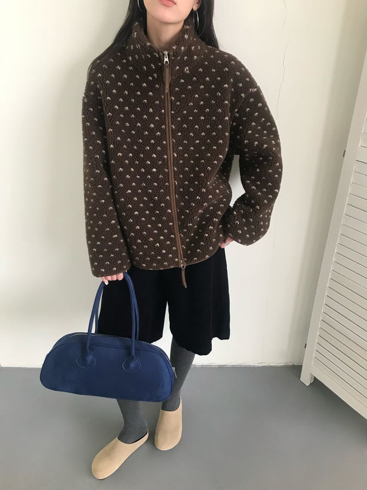Gepunktete Lammfleece-Jacke mit Reißverschluss