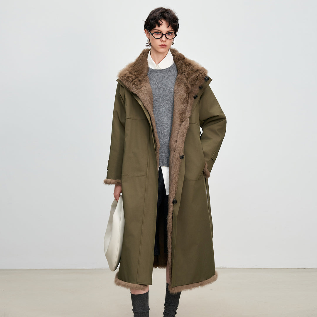 Langer Damen-Parka mit Kaninchenfell-Futter