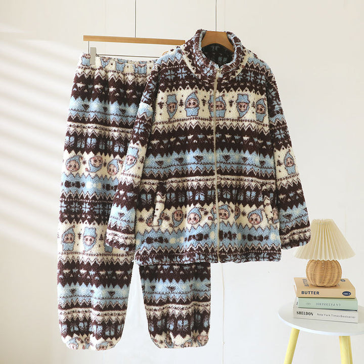Damen-Schlafanzug, Flanell, warm, weihnachtliches Design