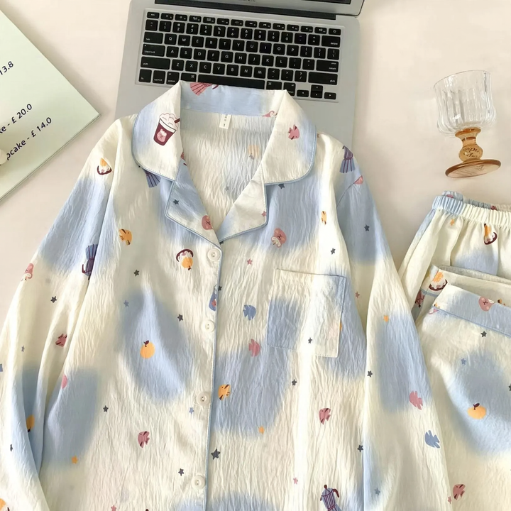 Damen-Pyjama, langärmelig, weich, Cartoon-Design