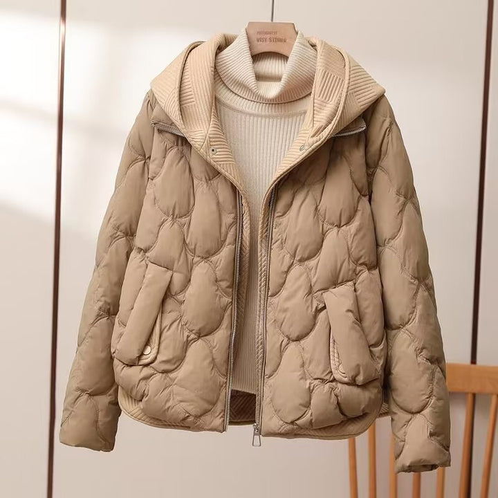 Damen-Winterjacke mit Kapuze und Strick-Optik