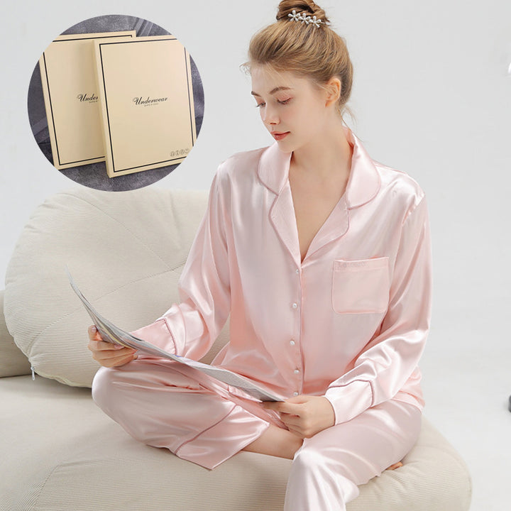 Französisches Damen-Pyjama-Set aus Eisseide, langärmelig