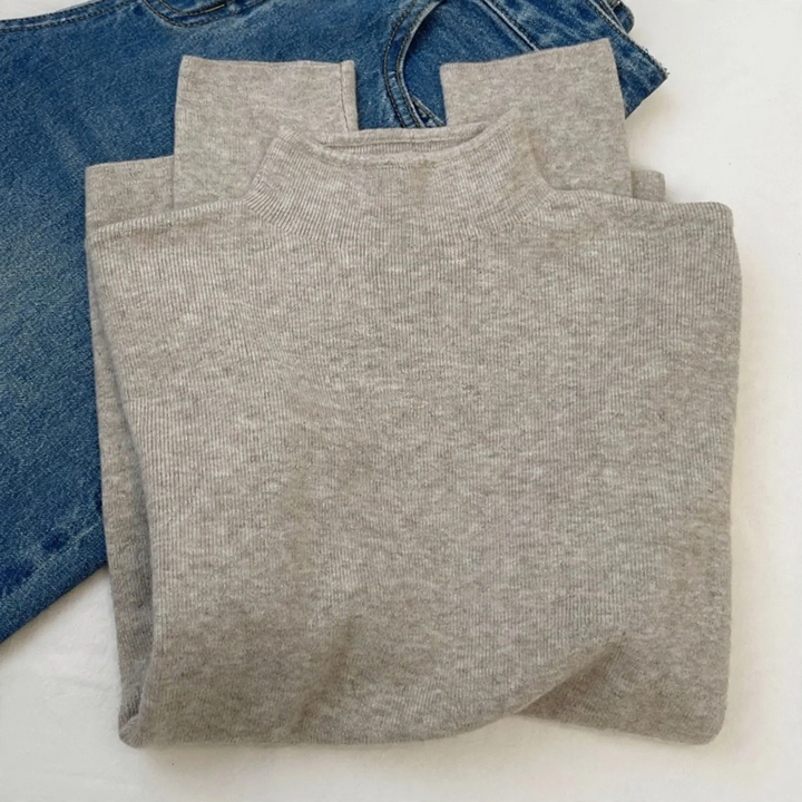 Damen-Strickpullover, Stehkragen, schlichtes Design