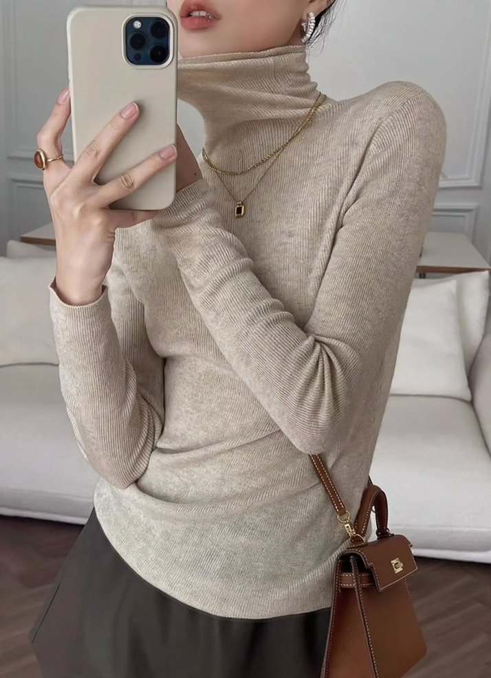 Damen-Kaschmir-Wollpullover, dünn, Stehkragen