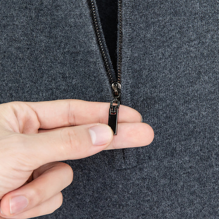 Herren-Wollpullover mit Reißverschluss und Stehkragen
