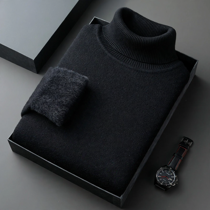 Herren-Strickpullover mit Rollkragen und Wollanteil