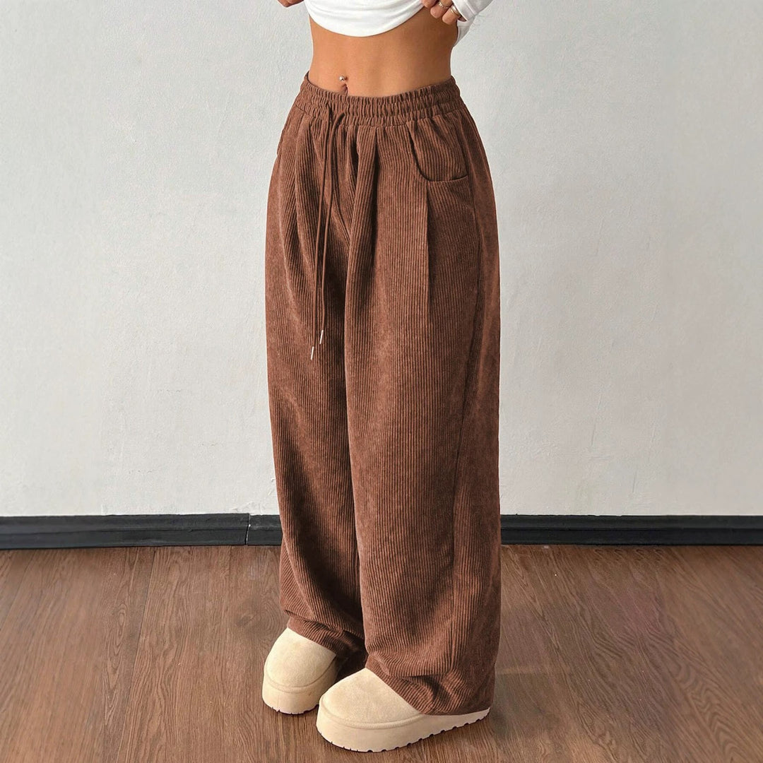 Damen-Cordhose mit weitem Bein und Kordelzug