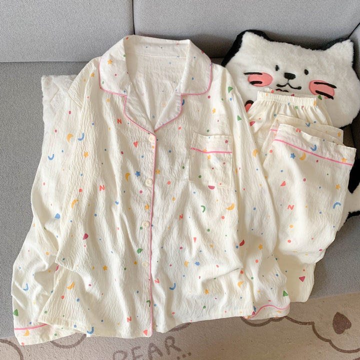 Damen-Pyjama-Set aus Baumwollmischung, Langarm