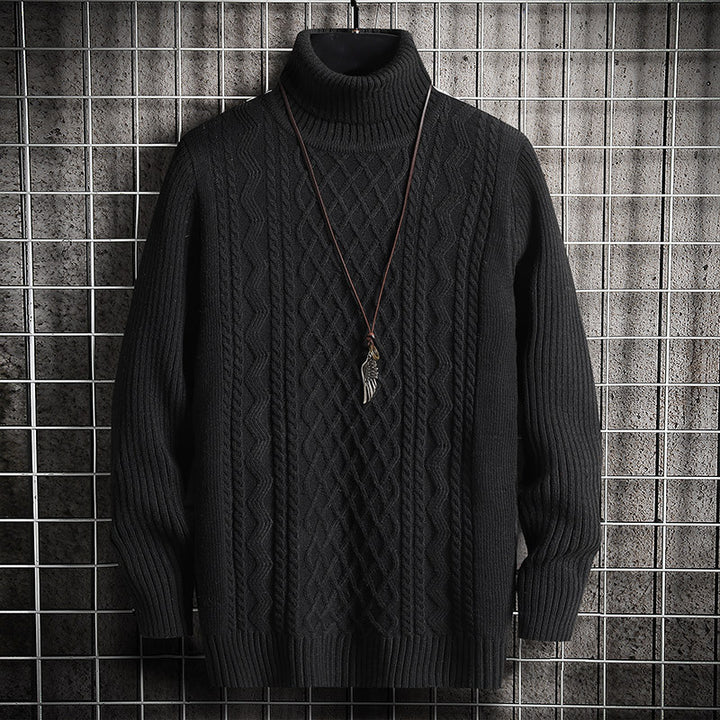 Herren-Strickpullover, Rollkragen, Rautenmuster, schmal