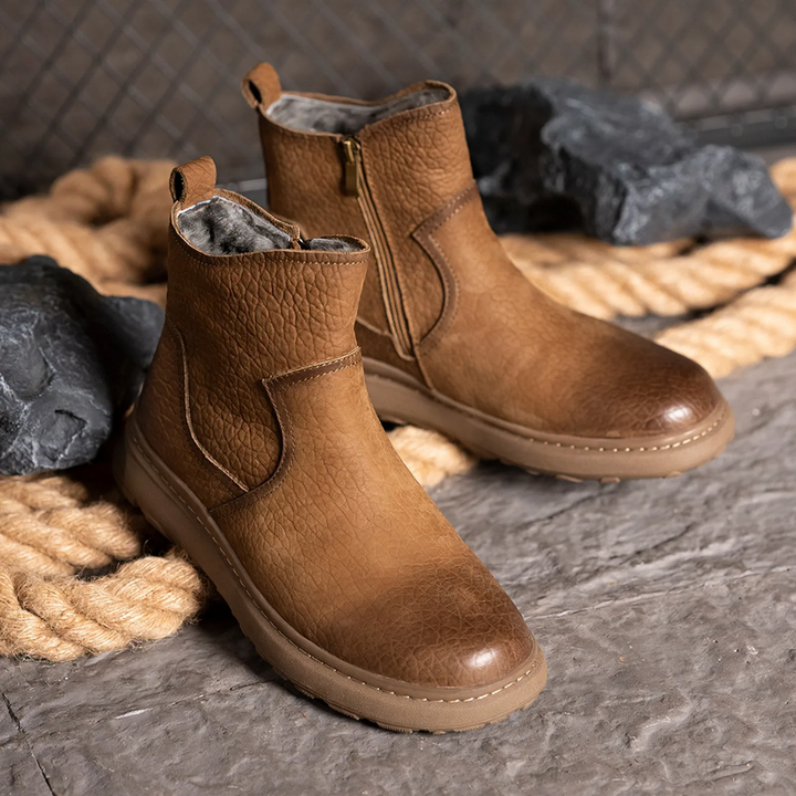 Herren-Winterstiefel aus Leder mit Lammfell
