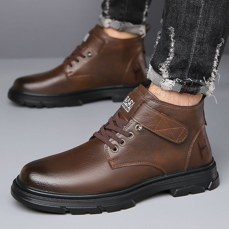 Gefütterte Herren-Winterstiefel, High-Top, PU-Leder
