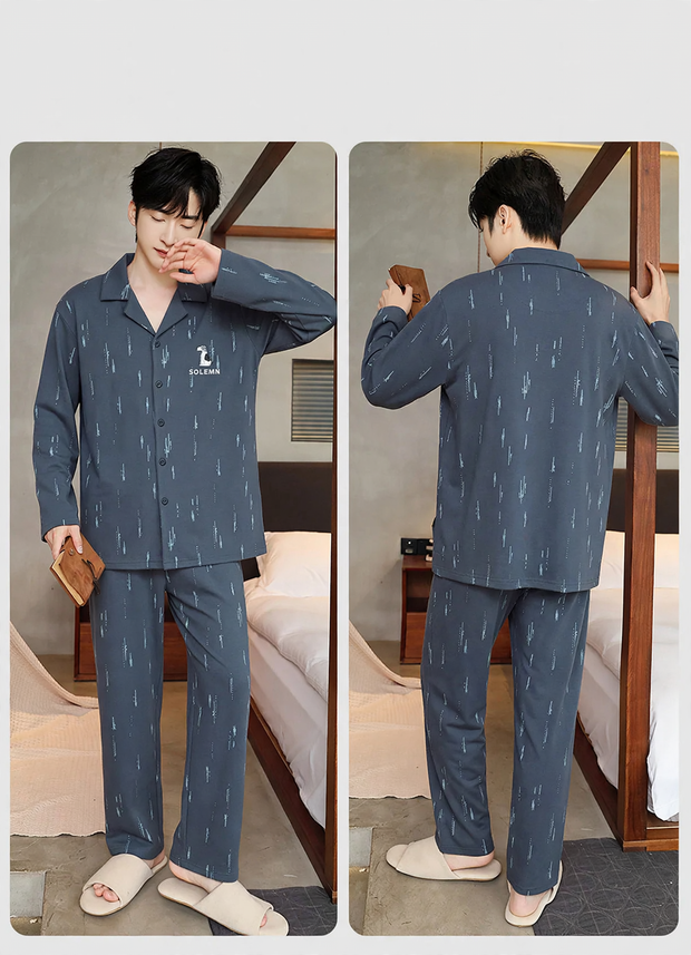 Herren-Pyjama-Set, langärmelig, mit Reverskragen
