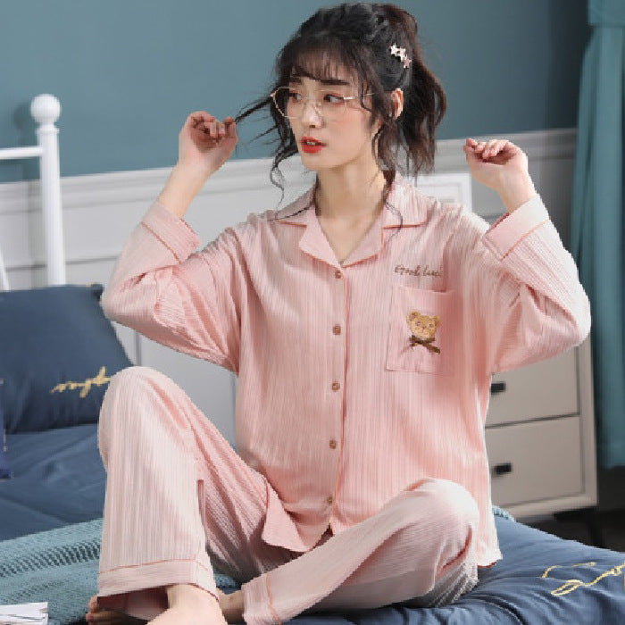 Damen-Pyjama-Set, gerippt, mit Kragen