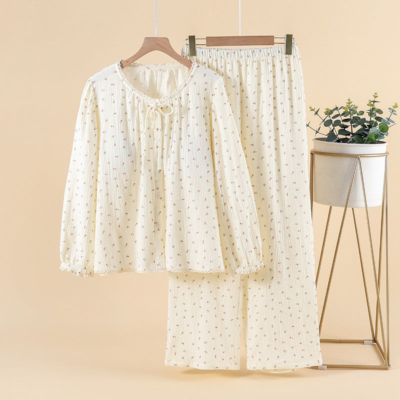 Damen-Pyjama aus Baumwoll-Krepp mit integrierten Brustpolstern