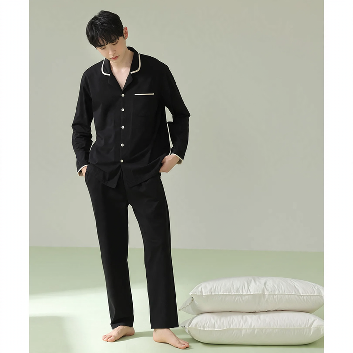 Herren-Pyjama-Set aus Baumwolle, langärmelig, antibakteriell