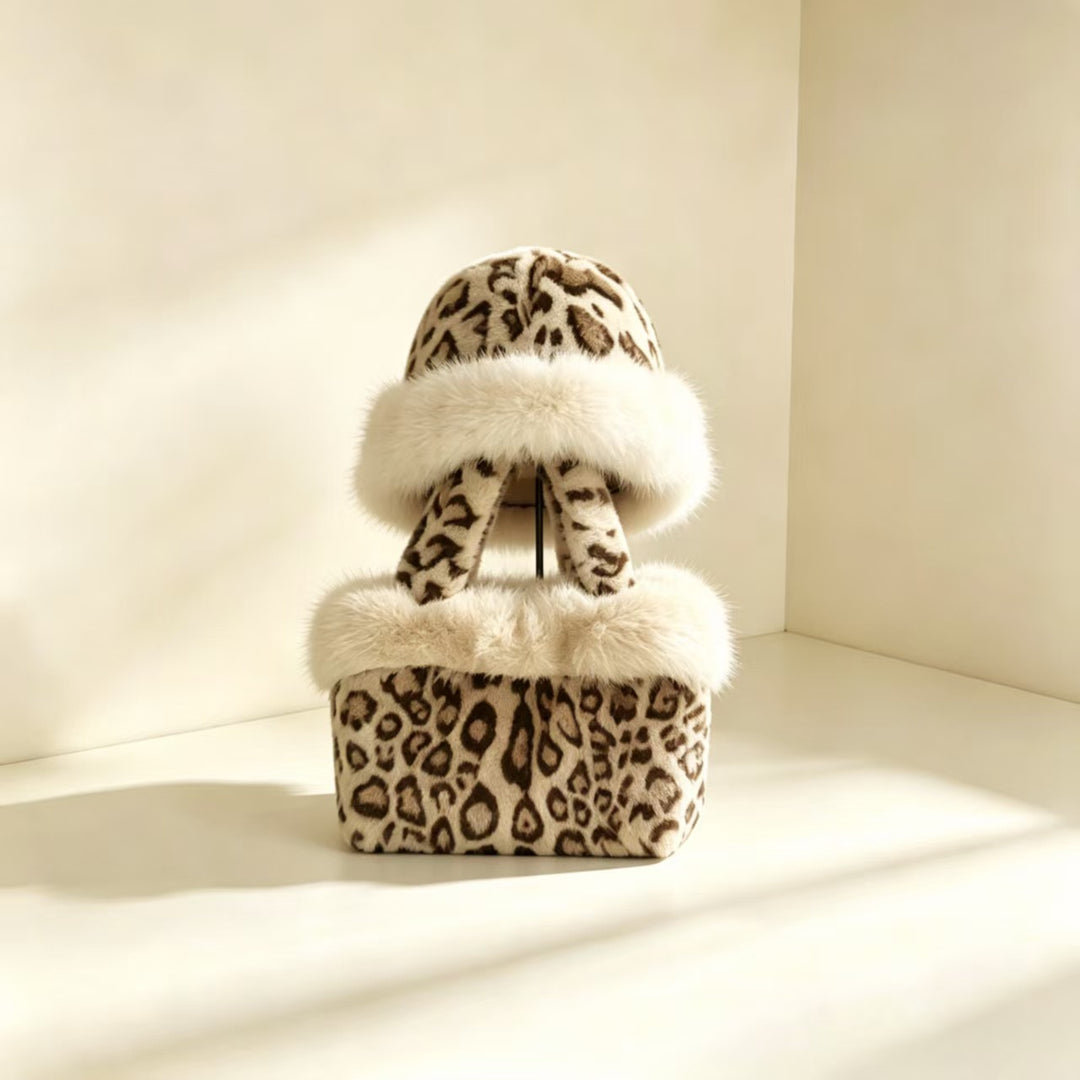 Winter-Set: Handtasche und Mütze im Leoparden-Design