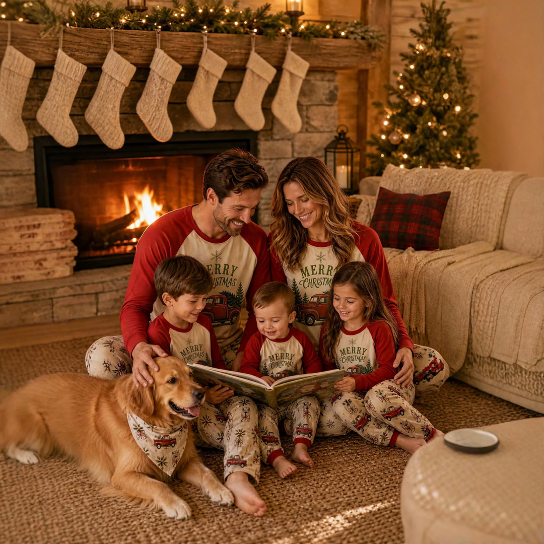 Weihnachts-Schlafanzug-Set für Familien mit Auto-Motiv