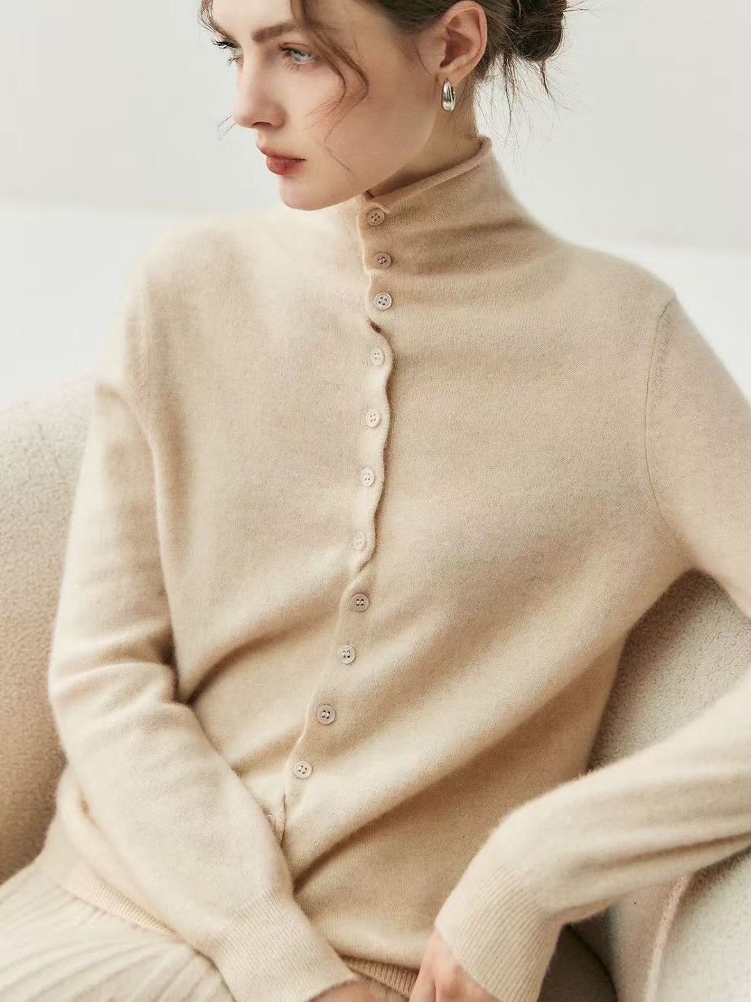 Damen-Strickjacke mit Rollkragen, beidseitig tragbar