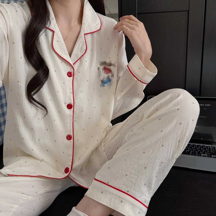 Damen-Pyjama-Set, langärmelig mit Rüschen