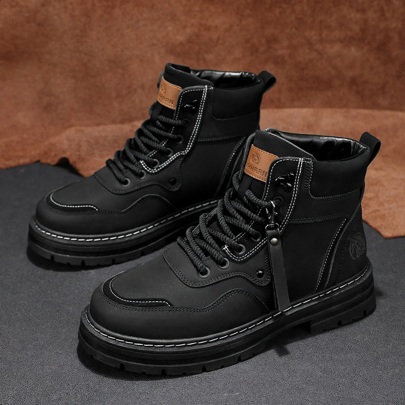 Herren-Stiefel, High-Top, Leder, Vintage-Stil, Winter