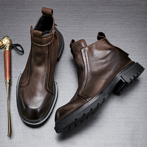 Herren-Chelsea-Stiefel mit Plateau, Echtleder