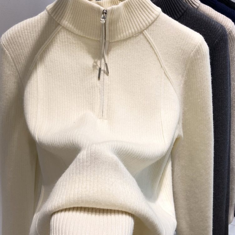 Damen-Strickpullover mit Reißverschluss und Innenfutter