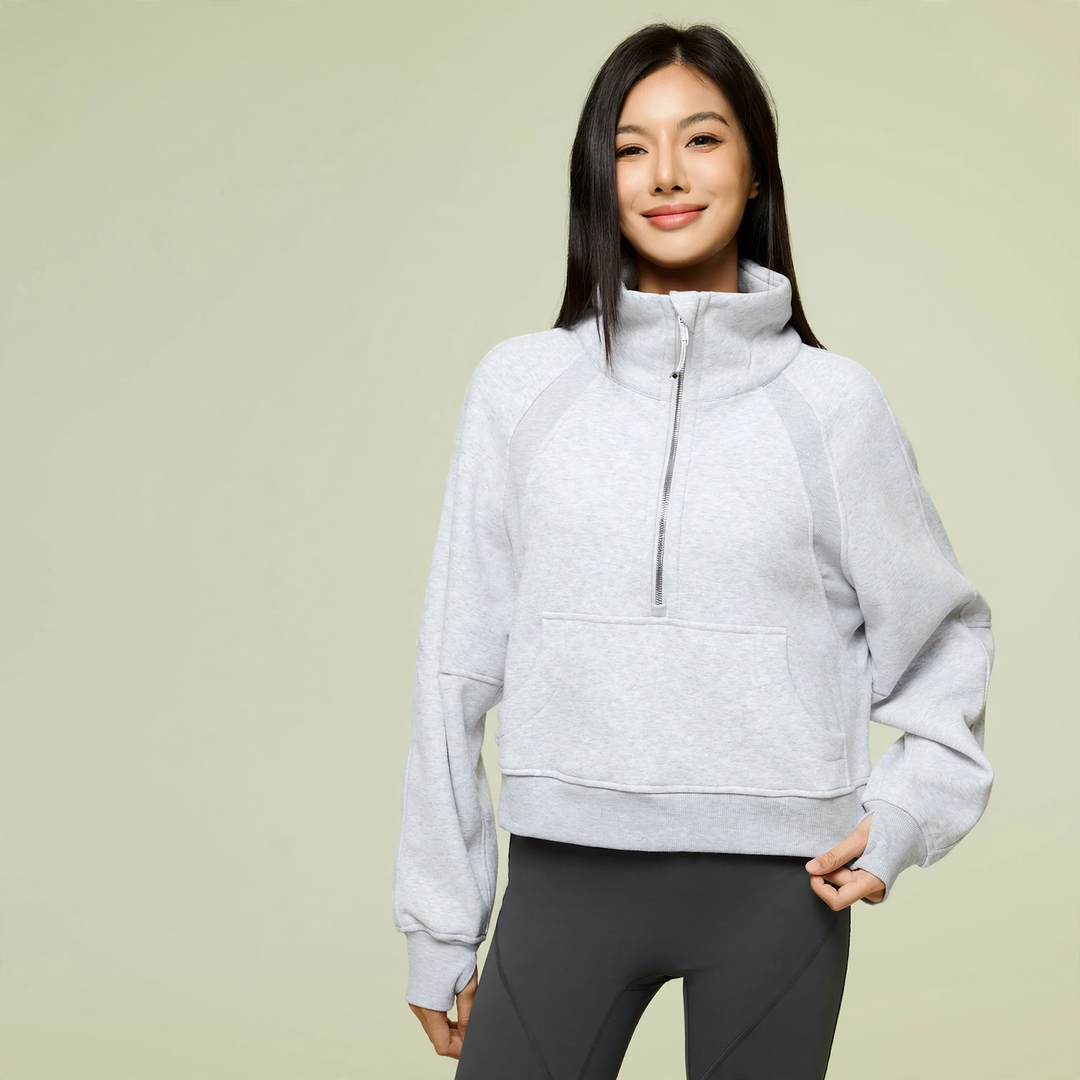 Damen-Sweatshirt mit Stehkragen, Reißverschluss und Futter