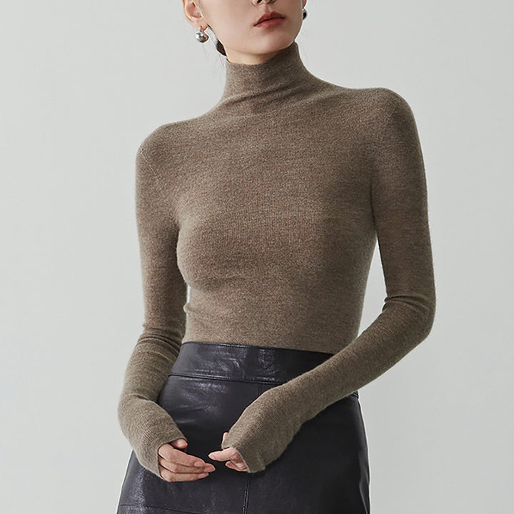 Damen-Kaschmirpullover mit Stehkragen, nahtlos