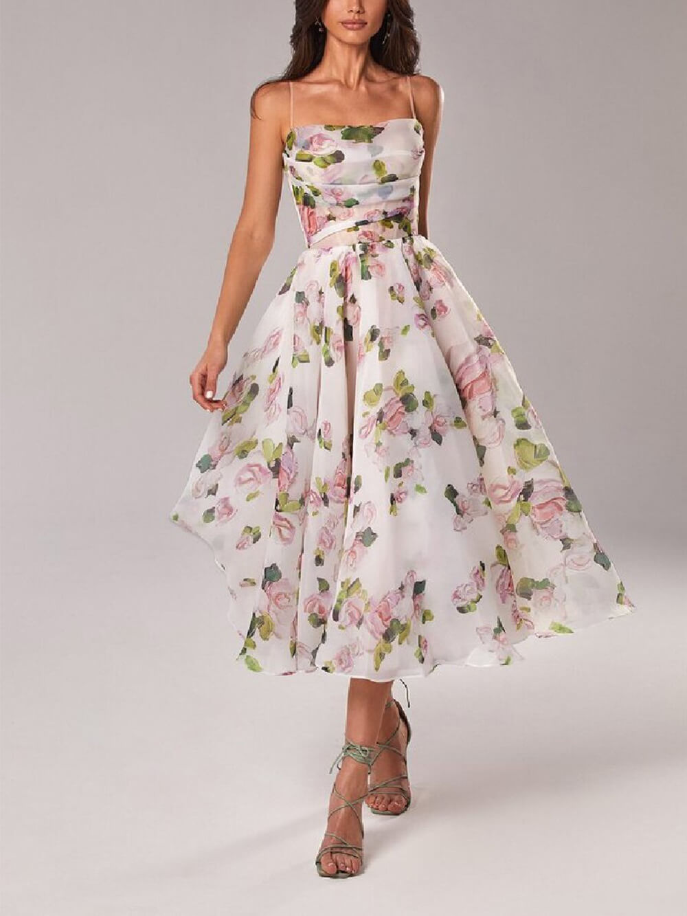 Drune | Chiffon Swing Midi-Kleid mit Blumenmuster für Damen
