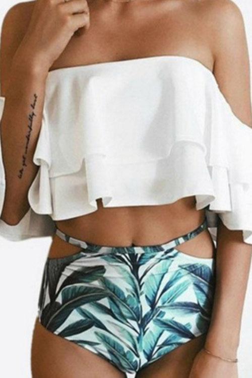 Drune | Rosiedress Off Shoulder Rüschendruck Bikini-Set