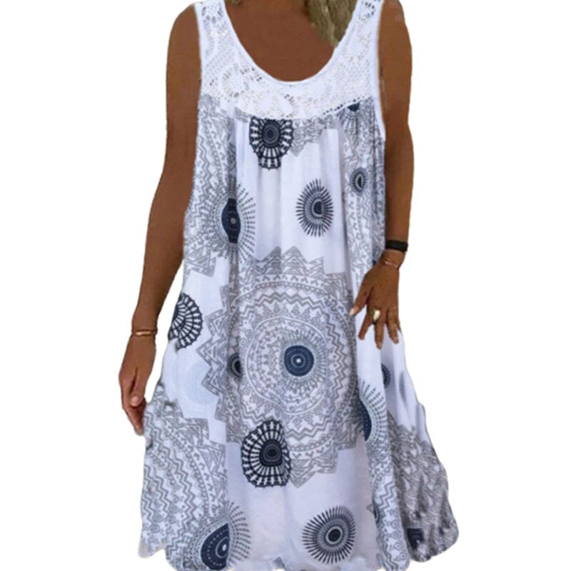 Drune | Damen Sommer O-Ausschnitt Ärmellosem Druck Kleid