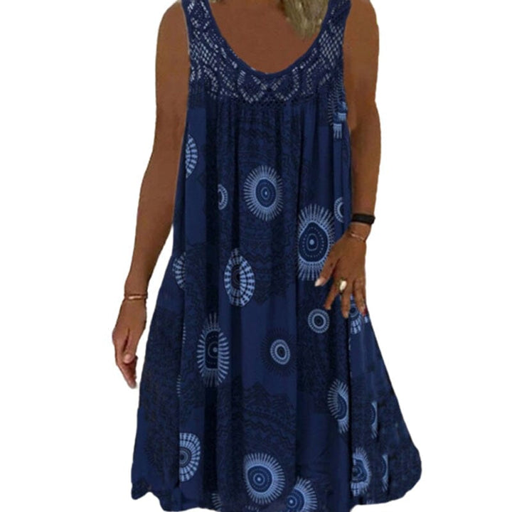 Drune | Damen Sommer O-Ausschnitt Ärmellosem Druck Kleid