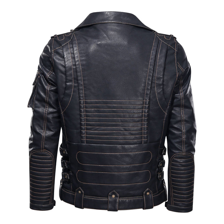 Drune | Lederjacke Biker Stil Asymmetrischer Reißverschluss Gürtel in Der Taille Mehrere Taschen