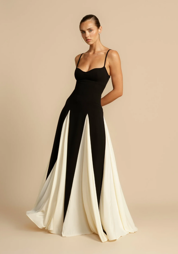 Drune | Elegantes zweifarbiges Spaghettiträger-Maxikleid für Damen