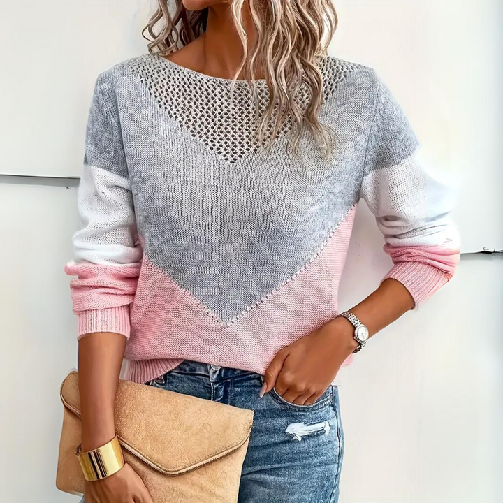 Drune | Sweater - Colorblock Strickpullover mit Netzdetails