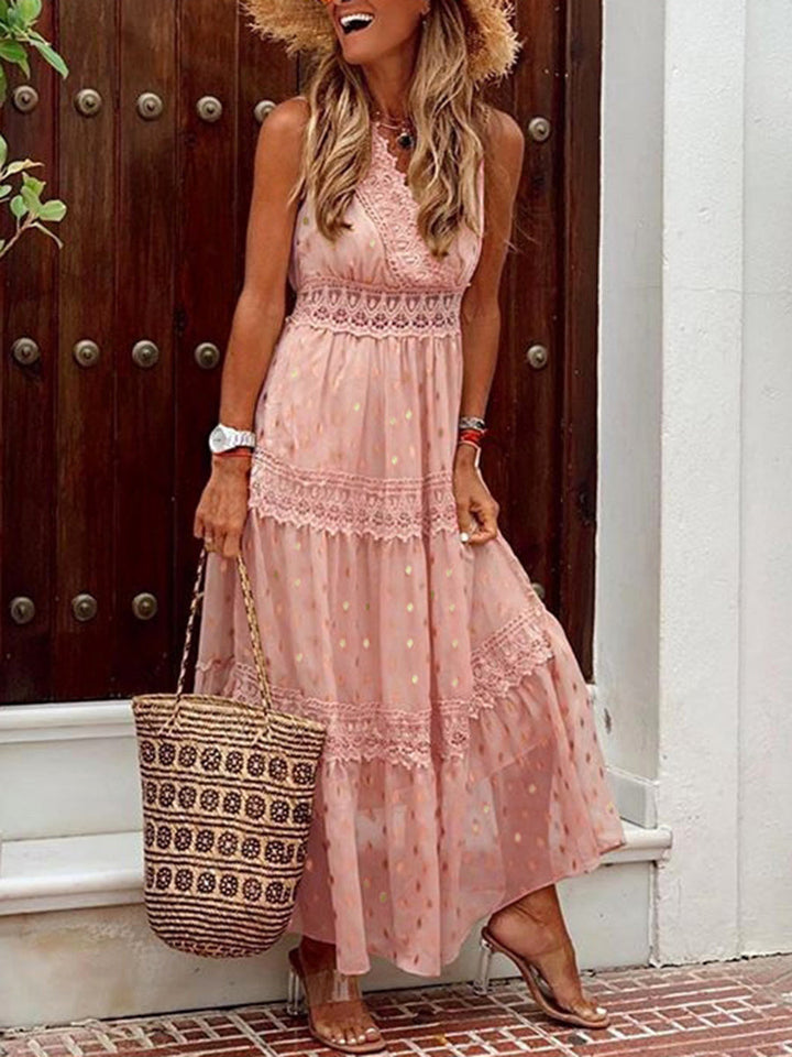 Drune | V-Ausschnitt Chiffon Rückenfreie Boho Lange Maxi Kleider