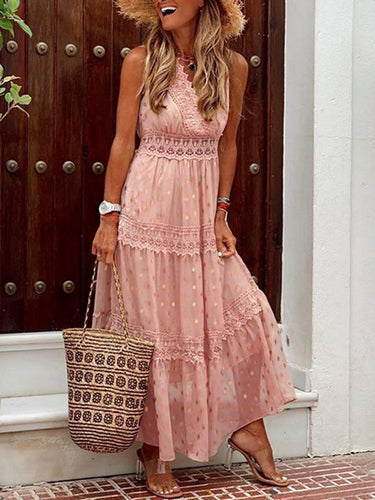 Drune | V-Ausschnitt Chiffon Rückenfreie Boho Lange Maxi Kleider
